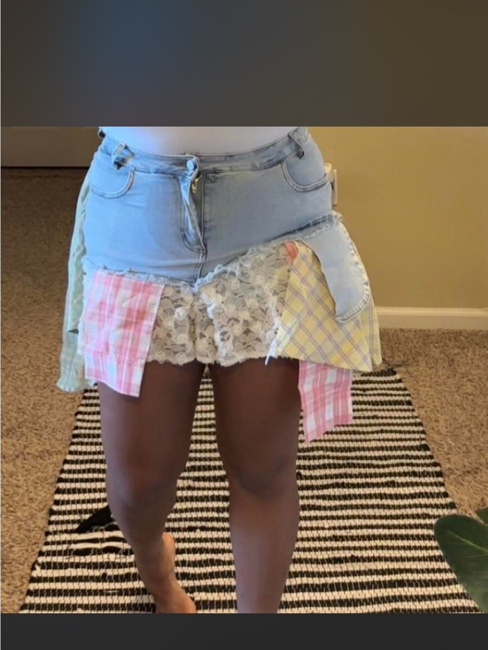 Daisy Light Blue Denim Mini Skirt with Lace and Pastel Patchwork